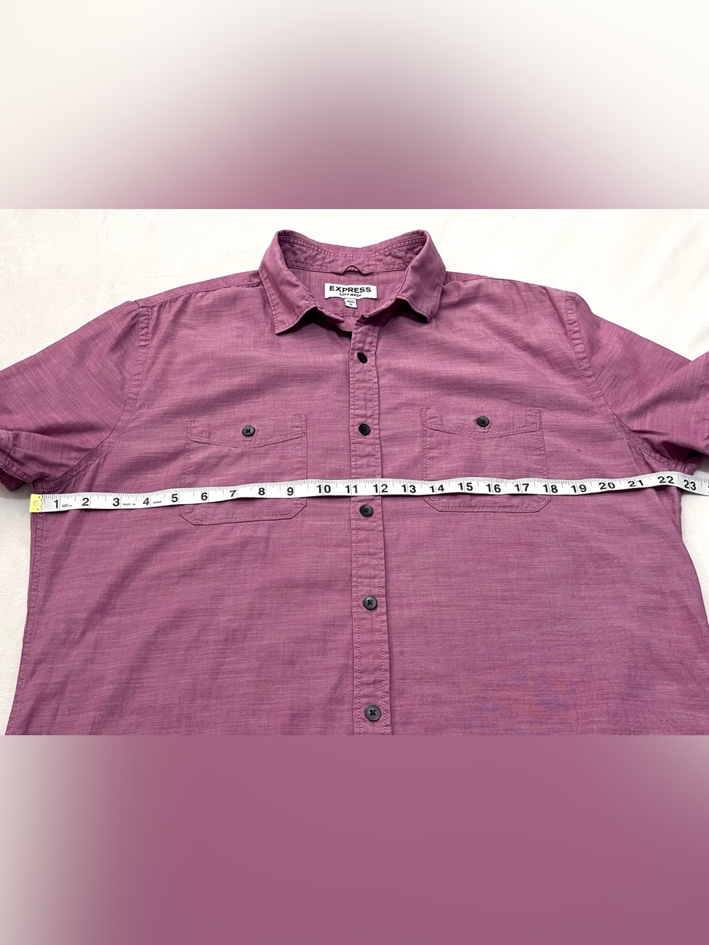 Express Soft Wash Men's Short-Sleeve Collar Button-Down Shirt Pink / Purple L - Picture 10 of 15